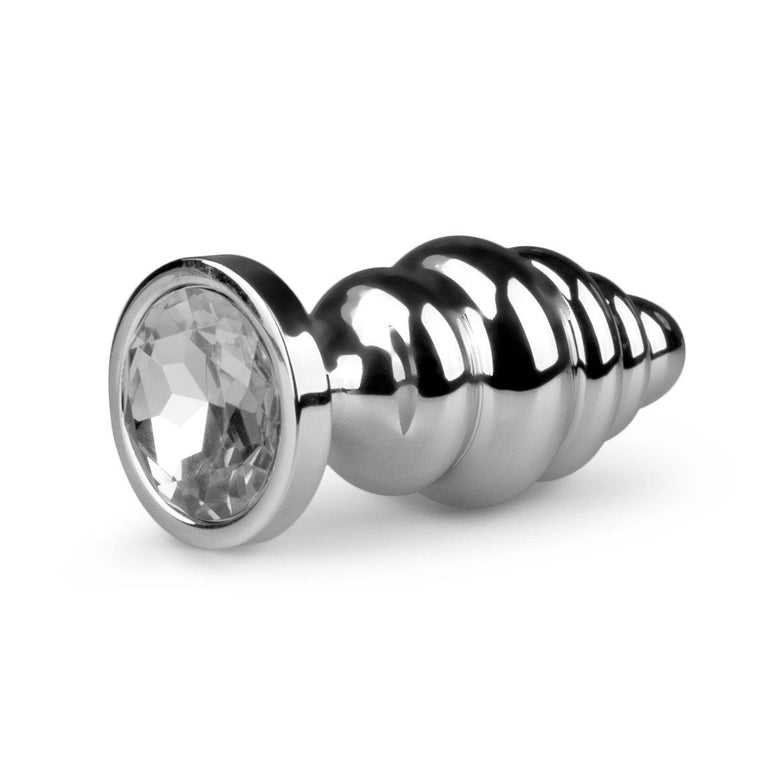 Ribbed Metal Butt Plug with Jewel Base 3 Inch by EasyToys on Ricky.com