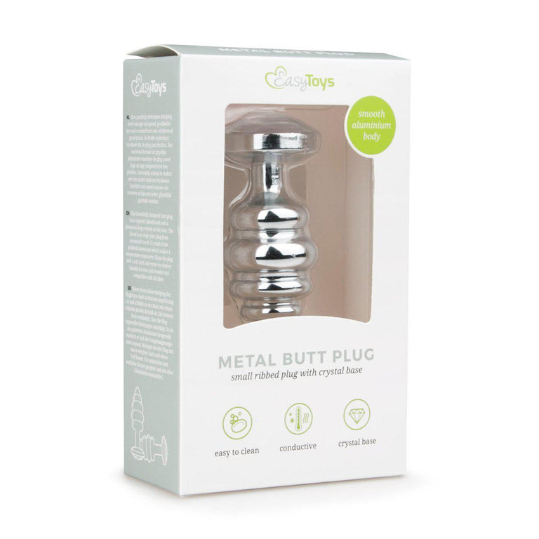 Ribbed Metal Butt Plug with Jewel Base 3 Inch by EasyToys on Ricky.com